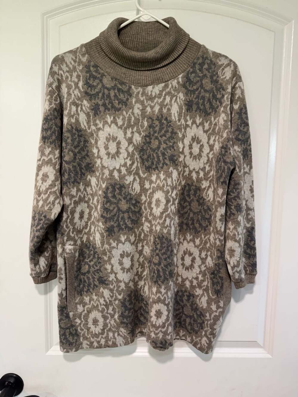 Vintage Grandmacore Floral Turtleneck Sweater Tunic Cottagecore Women’s L